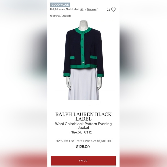 Ralph Lauren Black Label Blazer Jacket, XL, Size 12 - Picture 3 of 12